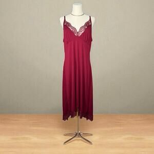 Lace Trim Slip Dress | Burgundy High Low Hem | Adjustable Straps | Size XL